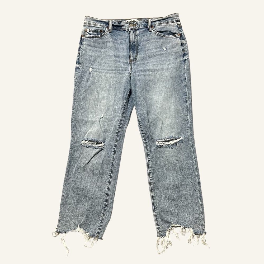 DAZE Tough Love Distressed Relaxed Fit Jeans Size 32 Light Wash Raw Jagged Hem